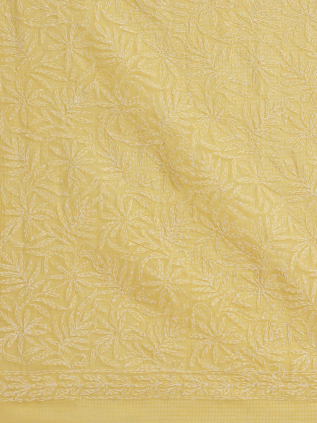 Ada Hand Embroidered Yellow Kota Lucknow Chikan Saree With Blouse-A311288