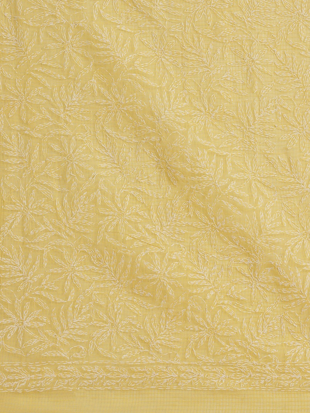 Ada Hand Embroidered Yellow Kota Lucknow Chikan Saree With Blouse-A311288