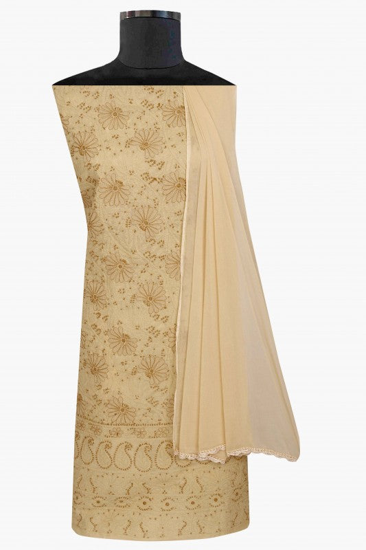Ada Hand Embroidered Fawn Cotton Lucknowi Chikan Unstitched Suit Piece-A100307