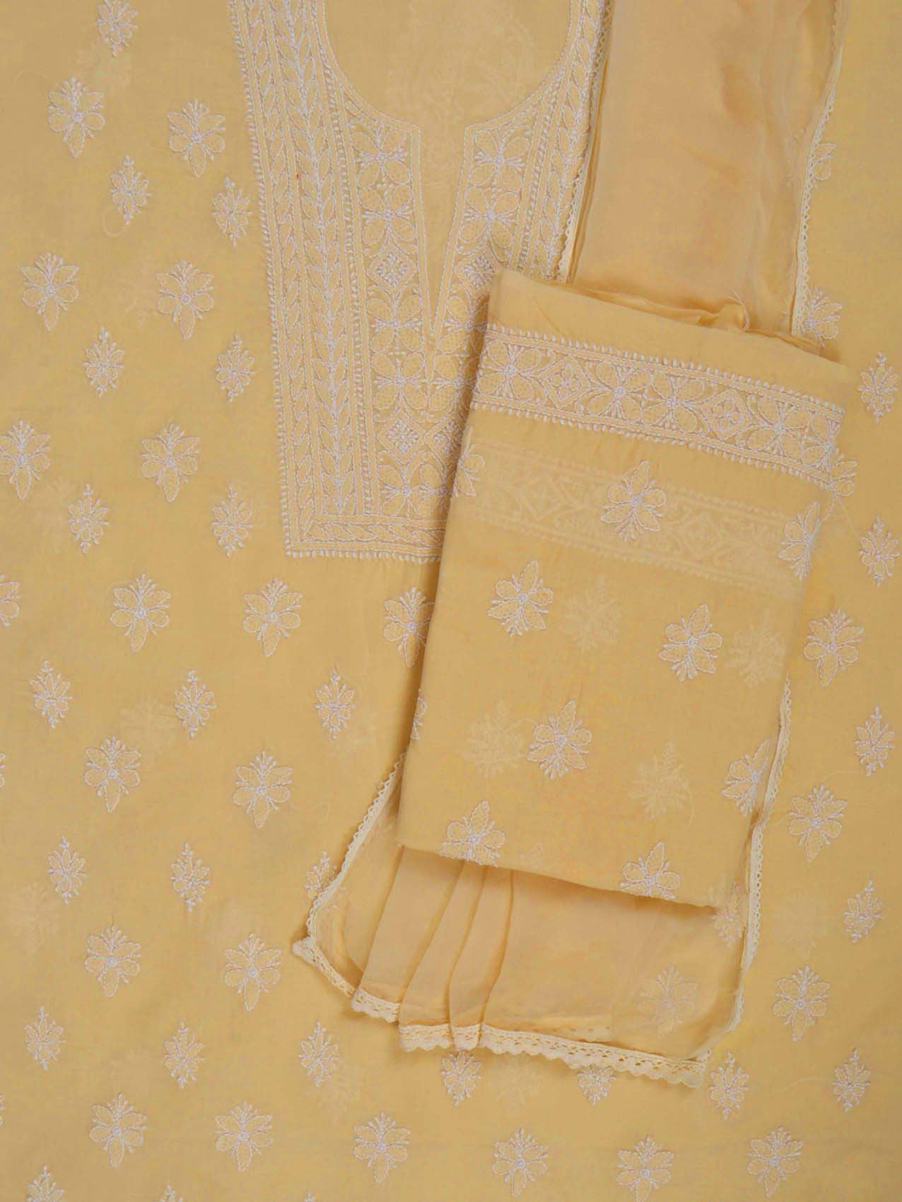 Ada Hand Embroidered Dark Fawn Cotton Lucknowi Chikankari Unstitched Suit Piece 01A193610