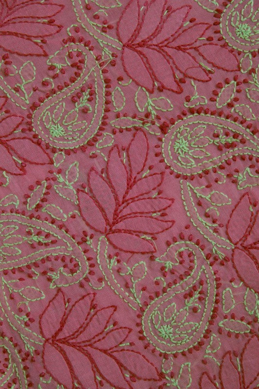 Ada Hand Embroidered Carrot Pink Cotton Lucknowi Chikan Unstitched Suit Piece–A100161