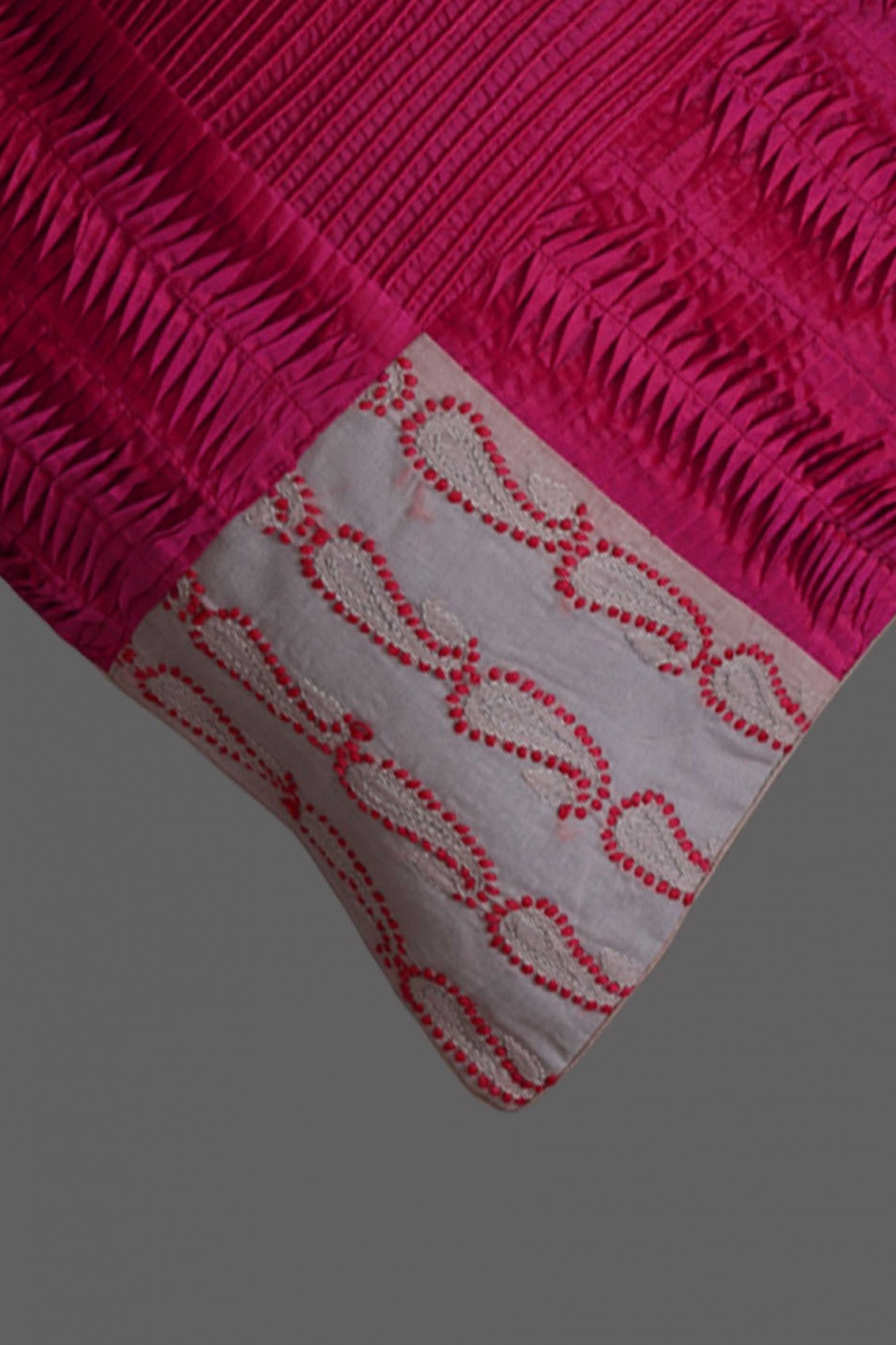 Ada Hand Embroidered Magenta Cotton Lucknowi Chikankari Cushion Cover Set Of 5 A563346
