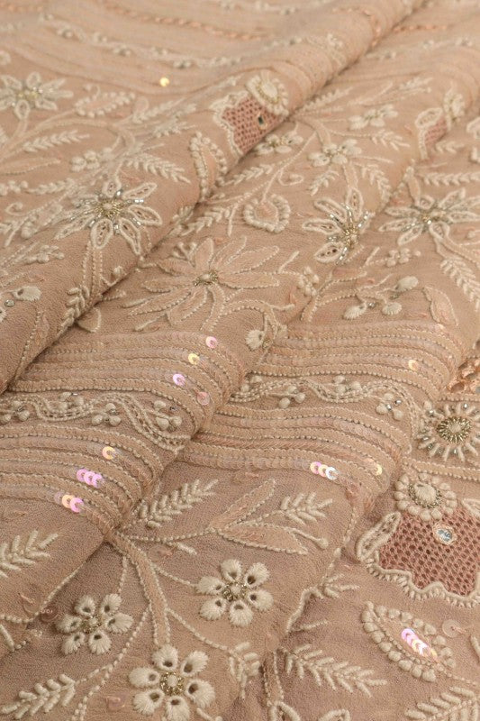 Ada Hand Embroidered Fawn Pure Georgette Lucknowi Chikan Unstitched Kurta Dupatta set A600736