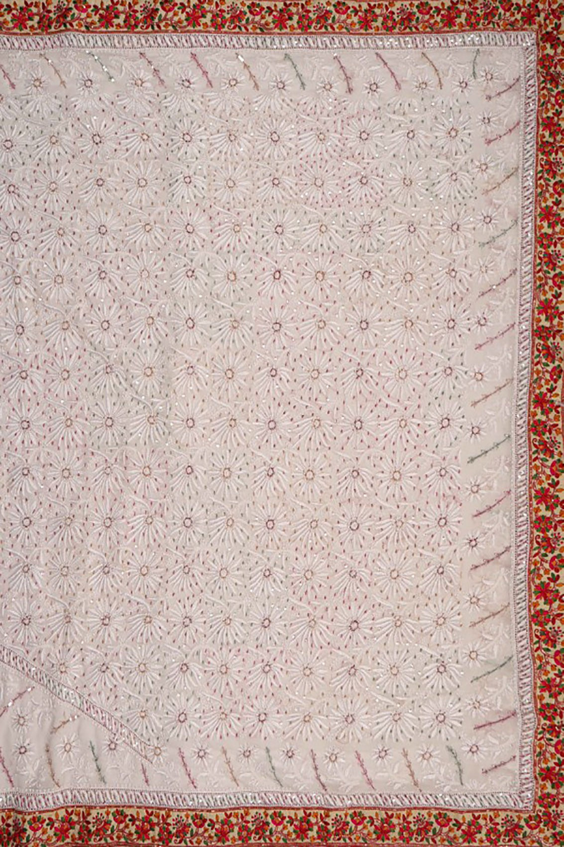 Ada Hand Embroidered Off White Pure Georgette Lucknowi Chikankari Saree/Blouse With Parsi Work 01A13889