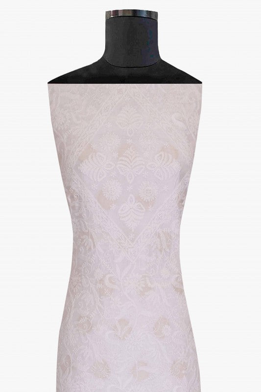 Ada Hand Embroidered White Crepe Lucknowi Chikankari Unstitched Kurta Piece A525498