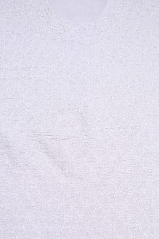 Ada Hand Embroidered White Cotton Lucknowi Chikan Unstitched Men's Kurta Piece A617092