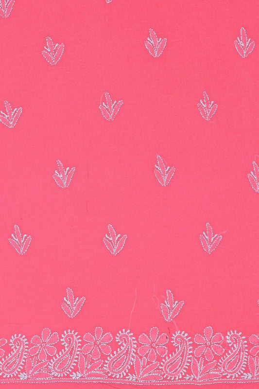 Ada Hand Embroidered Pink Georgette Lucknowi Chikan Unstitched Kurta Dupatta Set A333871