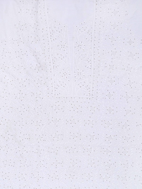Ada Hand Embroidered White Cotton Lucknowi Chikankari Unstitched Suit Piece With Muqaish Work 01A207475