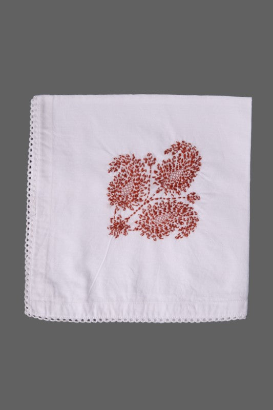 Ada Hand Embroidered White Cotton Lucknowi Chikankari Napkin Set 01A289710
