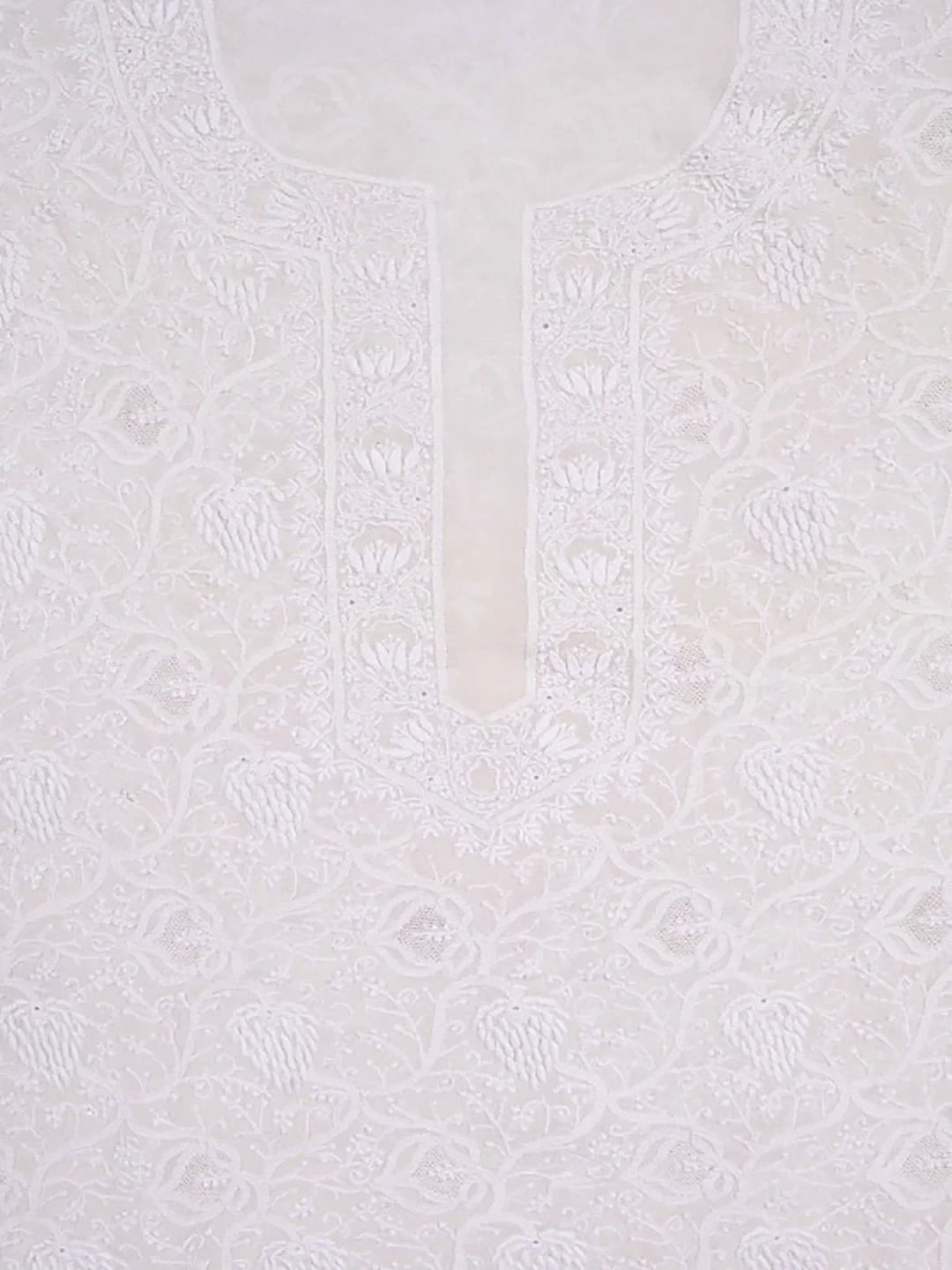 Ada Hand Embroidered Cream Pure Georgette Lucknowi Chikankari Unstitched Kurta Piece A21476