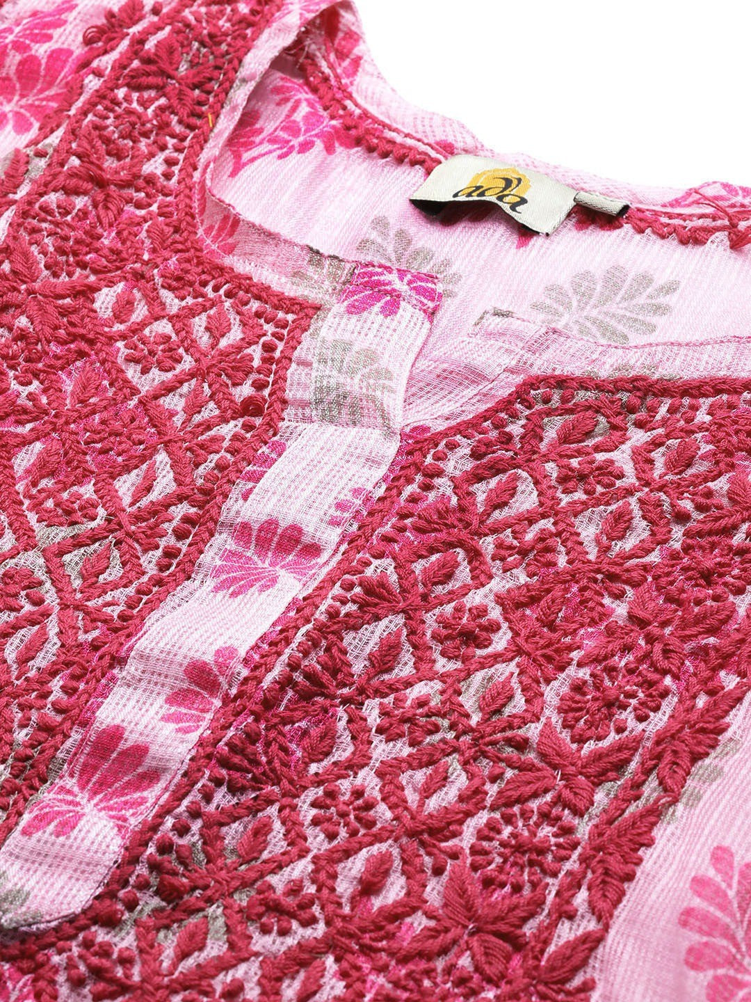 ADA Hand Embroidered Pink Kota Lucknowi Chikankari Short Kurti A911142