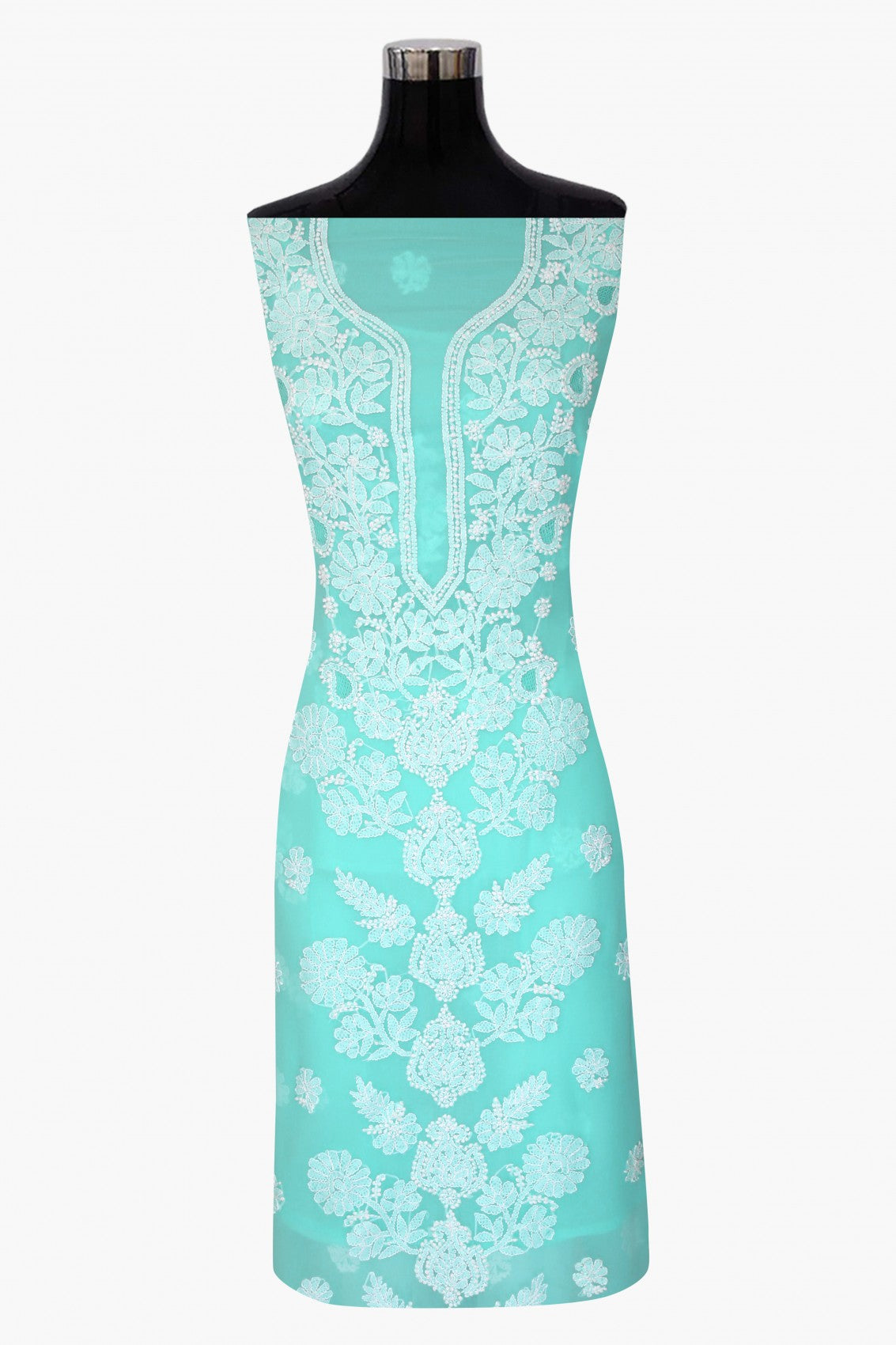 Ada Hand Embroidered Sea Green Georgette Lucknowi Chikankari Unstitched Suit Piece A211248