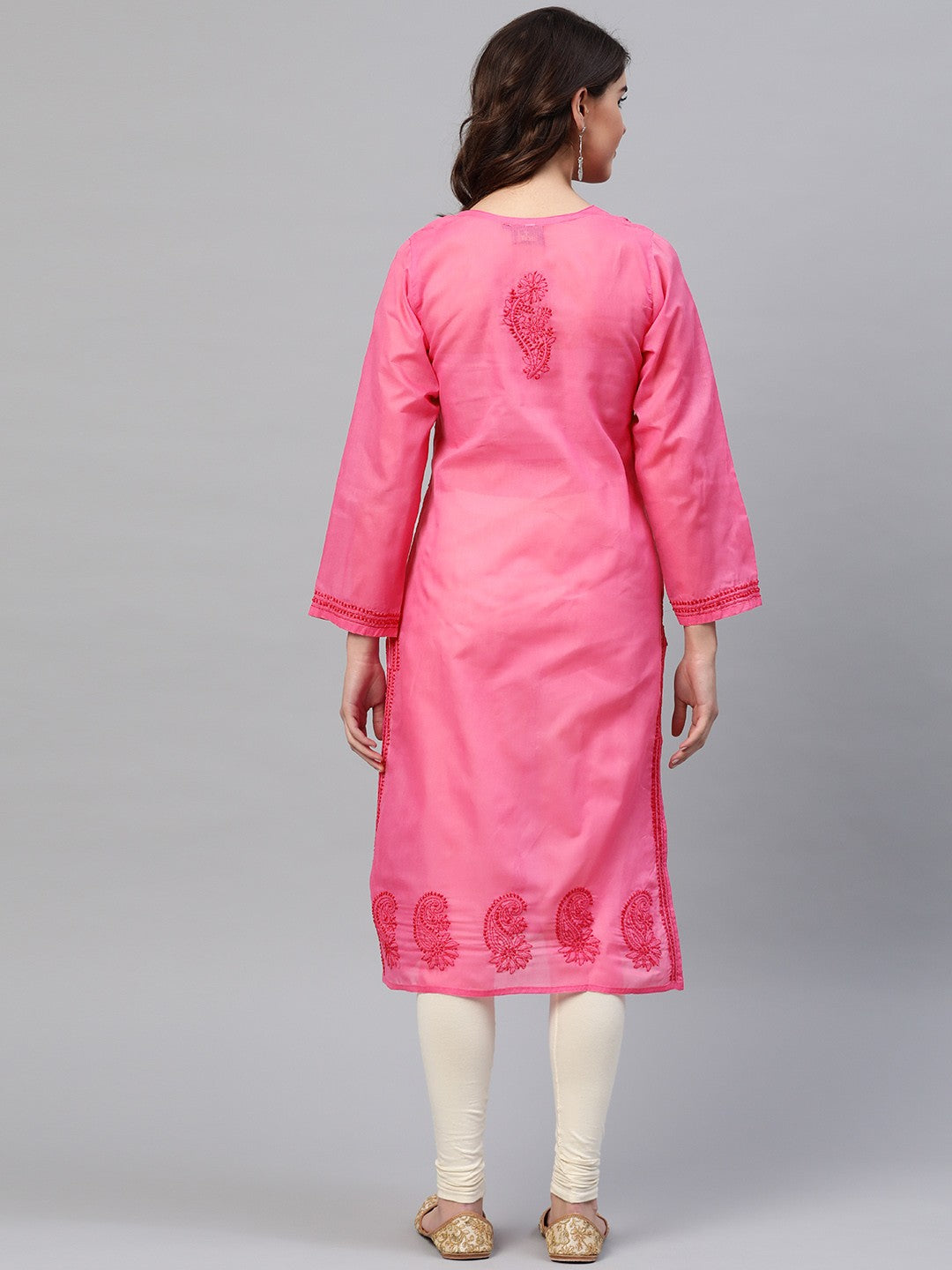 Ada Hand Embroidered Pink Cotton Lucknowi Chikan Straight Kurta A238185