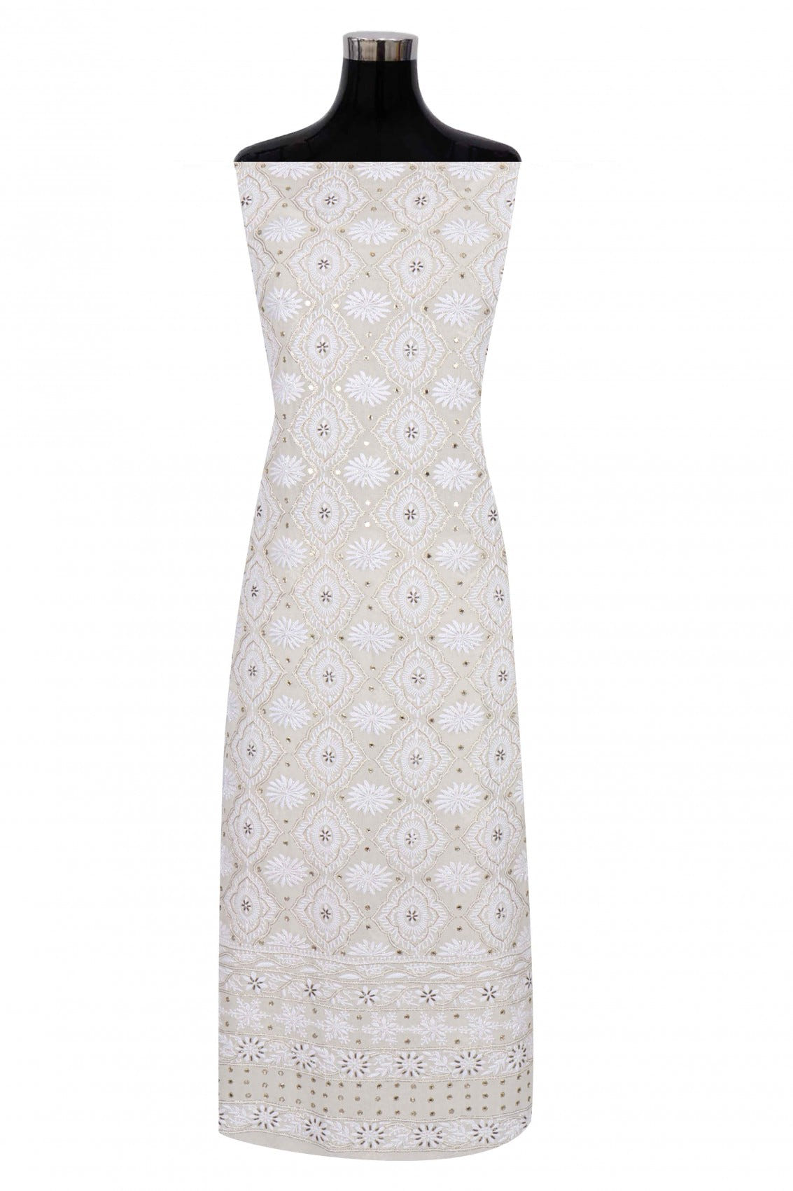 Ada Hand Embroidered White Pure Georgette Lucknowi Chikankari Unstitched Kurta Dupatta Set With Cutdana Work A392440