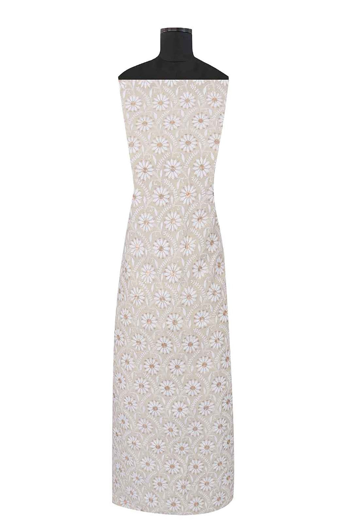 Ada Hand Embroidered Natural Fawn Tissue Lucknowi Chikankari Unstitched Kurta Piece With Zari Work 01A224333