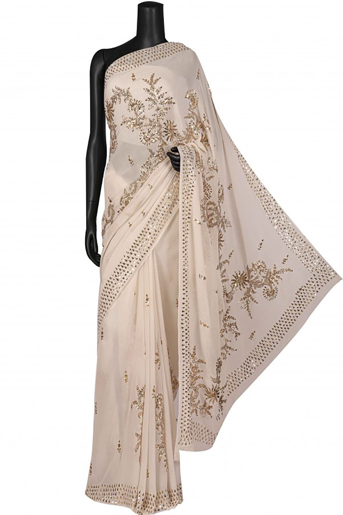 Ada Hand Embroidered Off White Pure Georgette Lucknowi Chikankari Saree/Blouse with Muqaish Work A564537