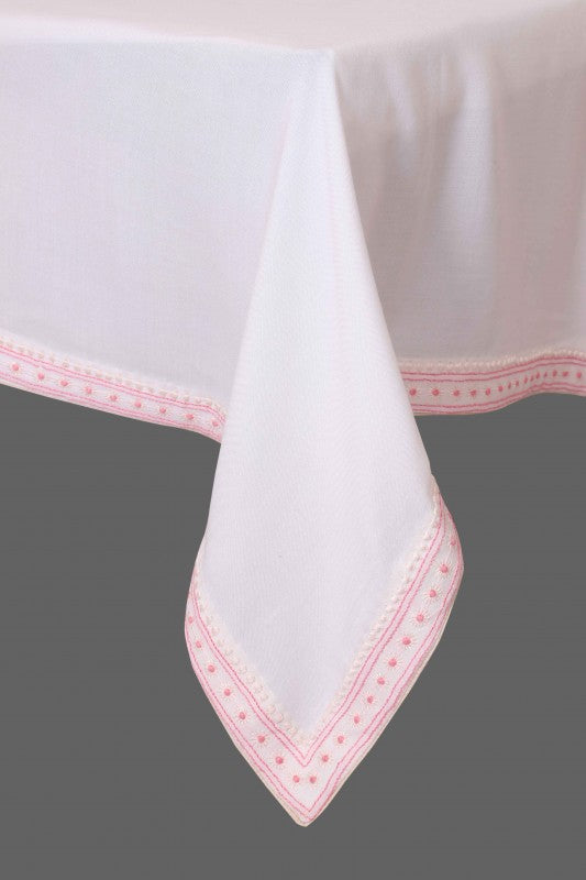 Ada Hand Embroidered White Cotton Lucknowi Chikankari Table Cover A220547