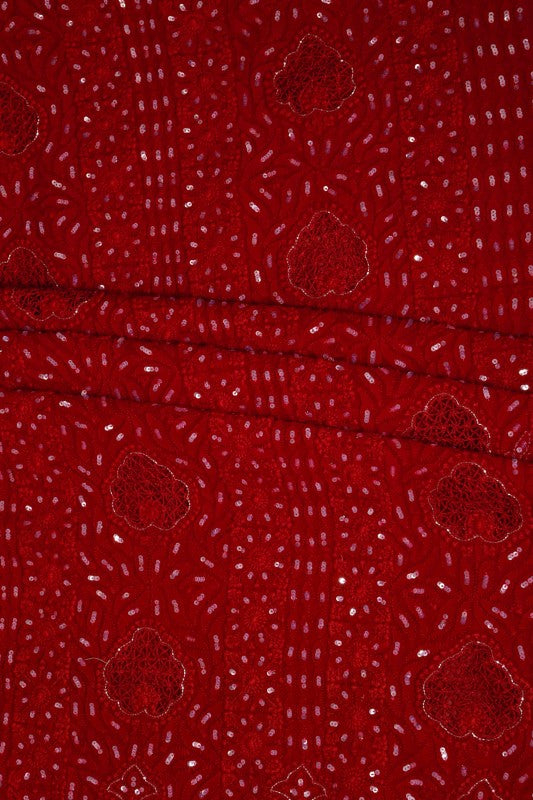 Ada Hand Embroidered Red Georgette Lucknowi Chikankari Unstitched Kurta Dupatta Set With Sequinned Work A508602