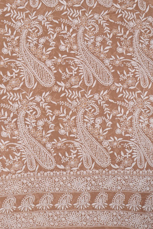 Ada Hand Embroidered Fawn Pure Georgette Lucknowi Chikan Unstitched Suit Piece A360354