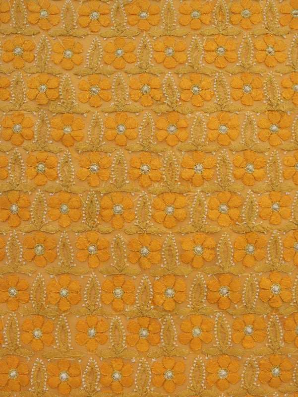 Ada Hand Embroidered Yellow Georgette Lucknowi Chikankari Unstitched Suit Piece A566767