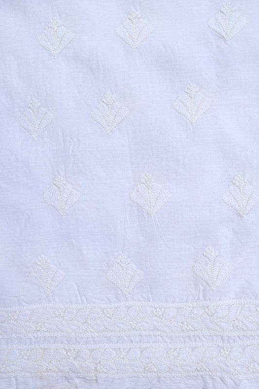 Ada Hand Embroidered White Cotton Lucknowi Chikan Unstitched Suit Piece With Zari Work A291296
