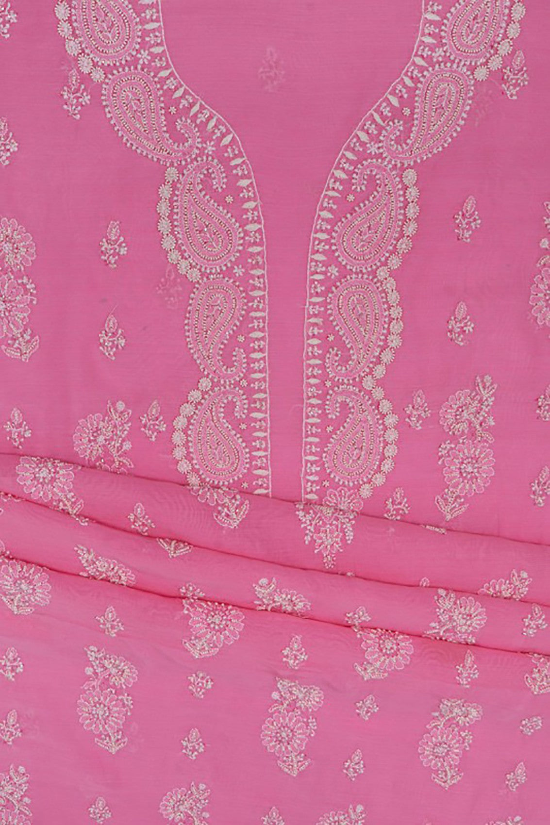 Ada Hand Embroidered Dark Pink Chanderi Lucknowi Chikankari Unstitched Suit Piece With Pearl Work A588557