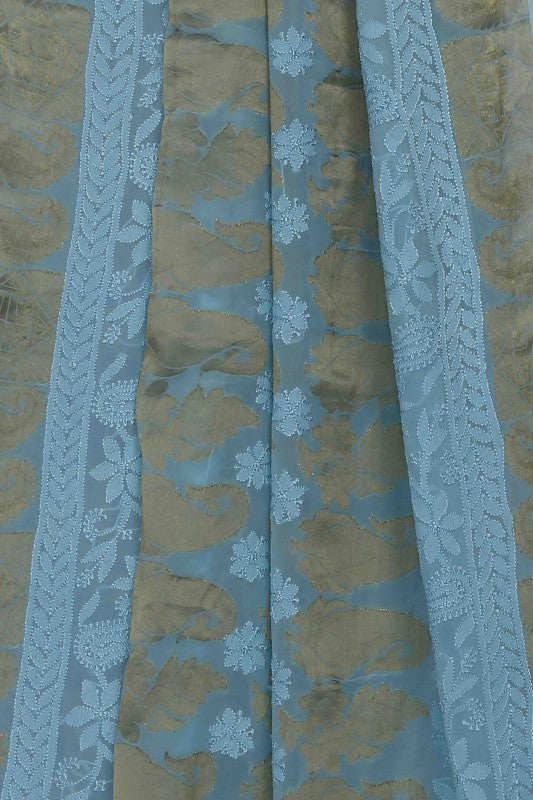 Ada Hand Embroidered Sapphire Blue Georgette Lucknowi Chikankari Saree With Blouse- A586827