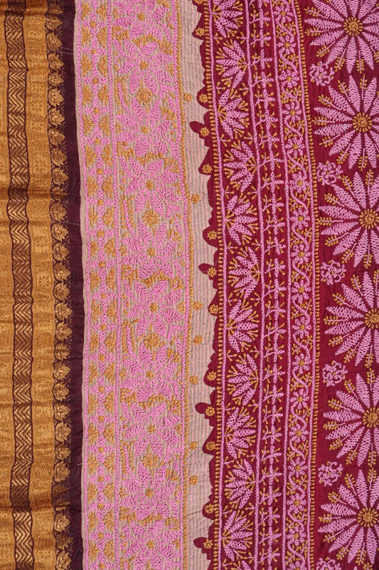 Ada Hand Embroidered Maroon Cotton Lucknowi Chikan Unstitched Suit Piece A44949