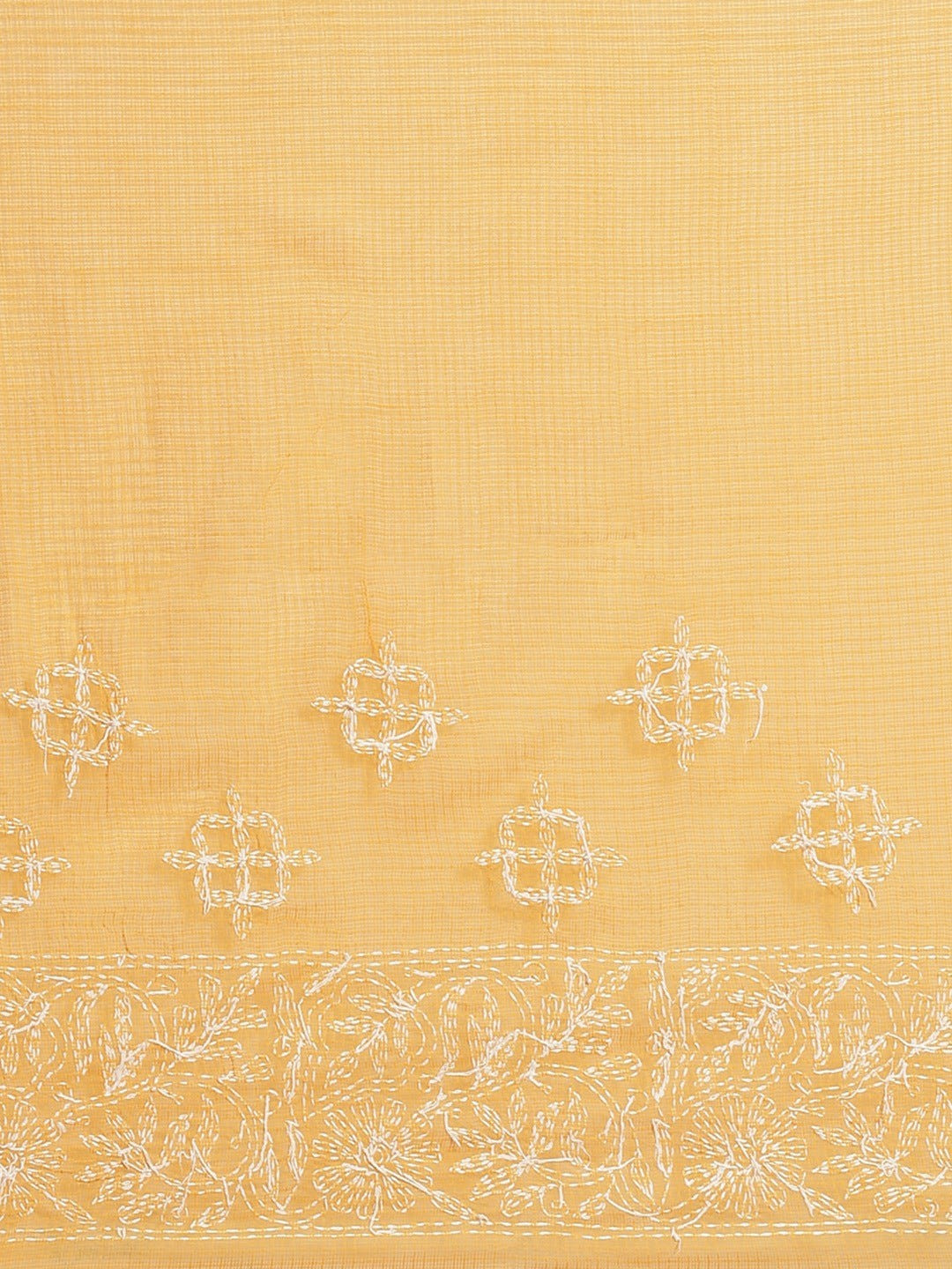 Ada Hand Embroidered Mustard Kota Lucknow Chikan Saree With Blouse- A311115