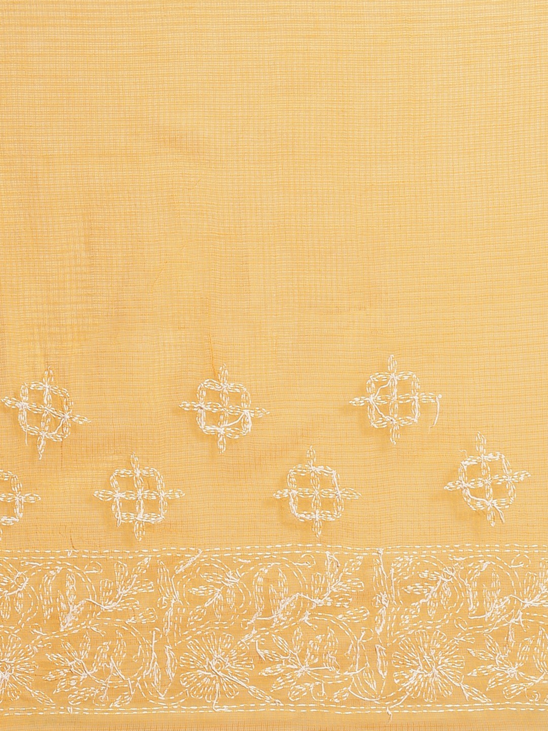 Ada Hand Embroidered Mustard Kota Lucknow Chikan Saree With Blouse- A311115