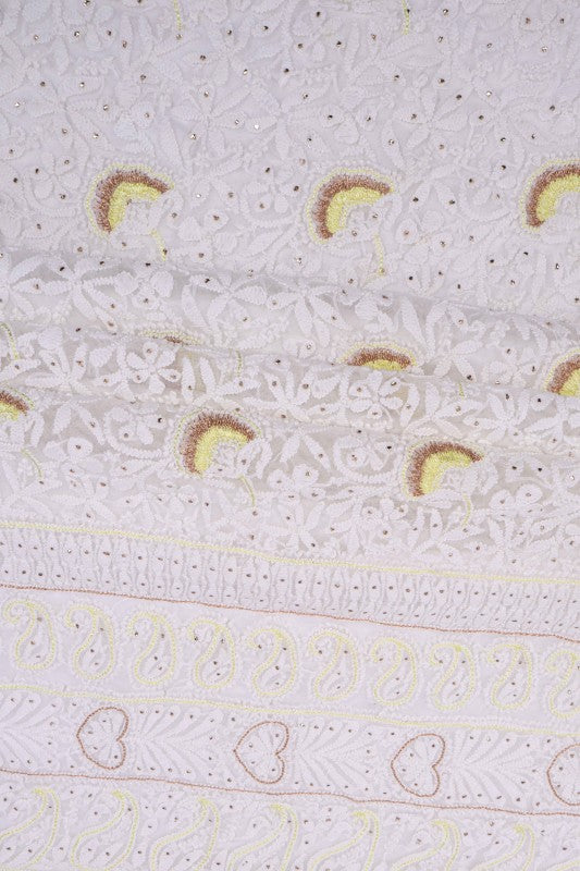 Ada Hand Embroidered White Georgette Lucknowi Chikankari Unstitched Suit Piece With Muqaish Work A423665