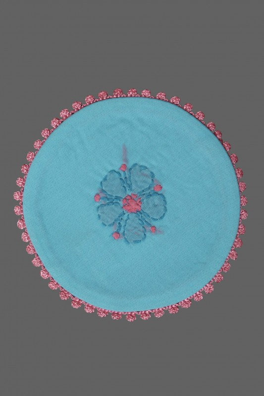 Ada Hand Embroidered Blue Cotton Lucknowi Chikankari Table Coaster-A611629