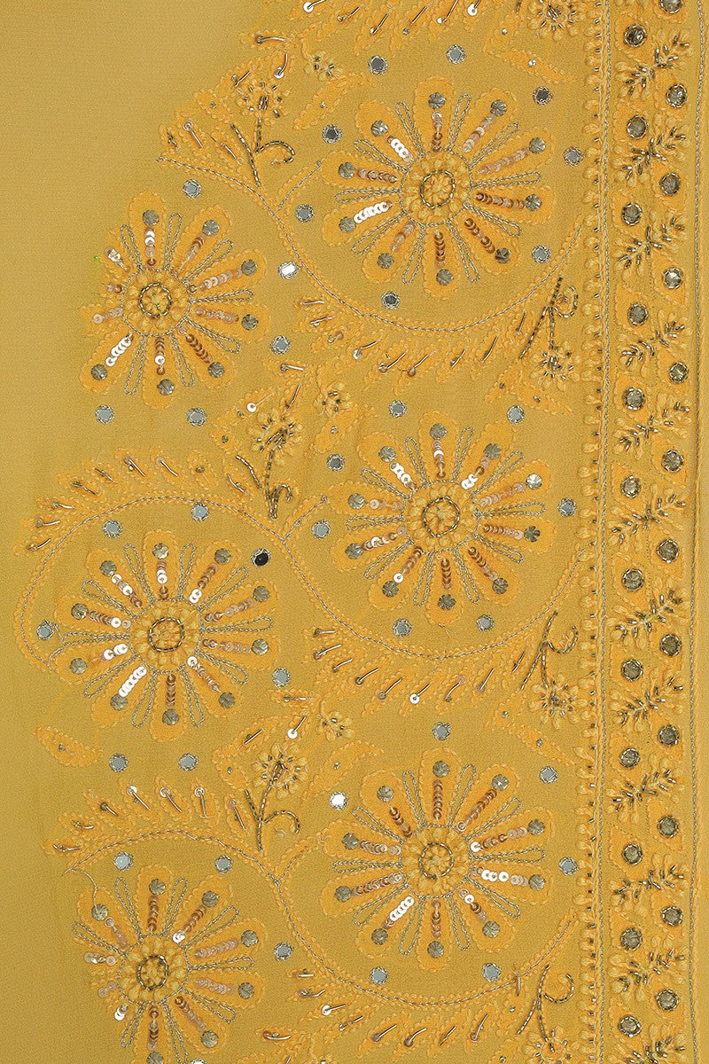 Ada Hand Embroidered Dandelion Yellow Pure Georgette Lucknowi Chikankari Lehenga Set With Muqaish Work– A20700