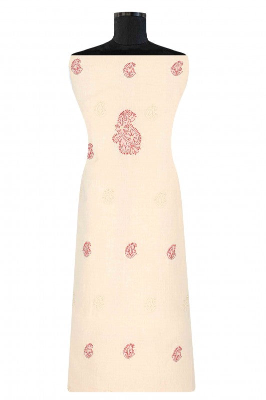 Ada Hand Embroidered Fawn Cotton Chikan Unstitched Kurta Piece-A610248