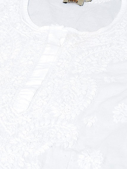 Ada Hand Embroidered White Cotton Lucknowi Chikankari Short Kurti A359765