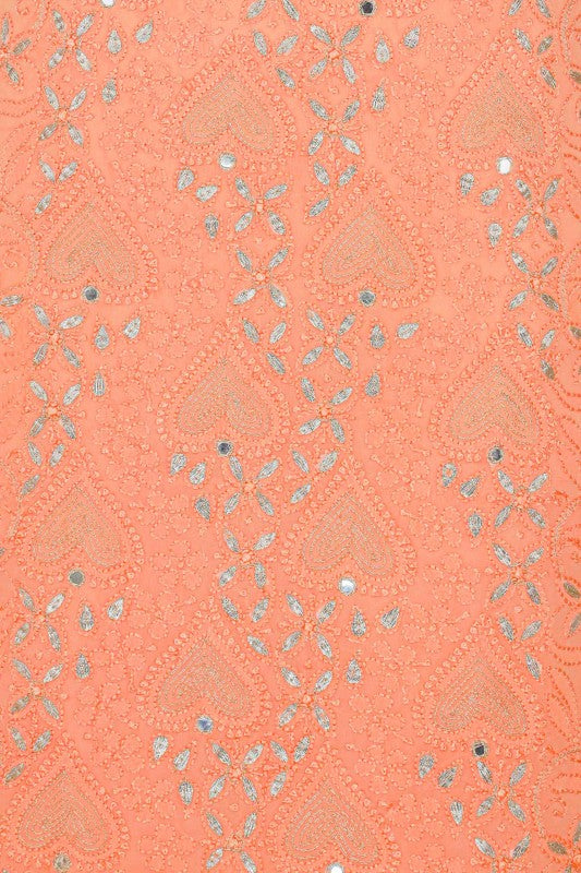 Ada Hand Embroidered Peach Georgette Chikan Unstitched Kurta Piece with Gota Patti Work A545635