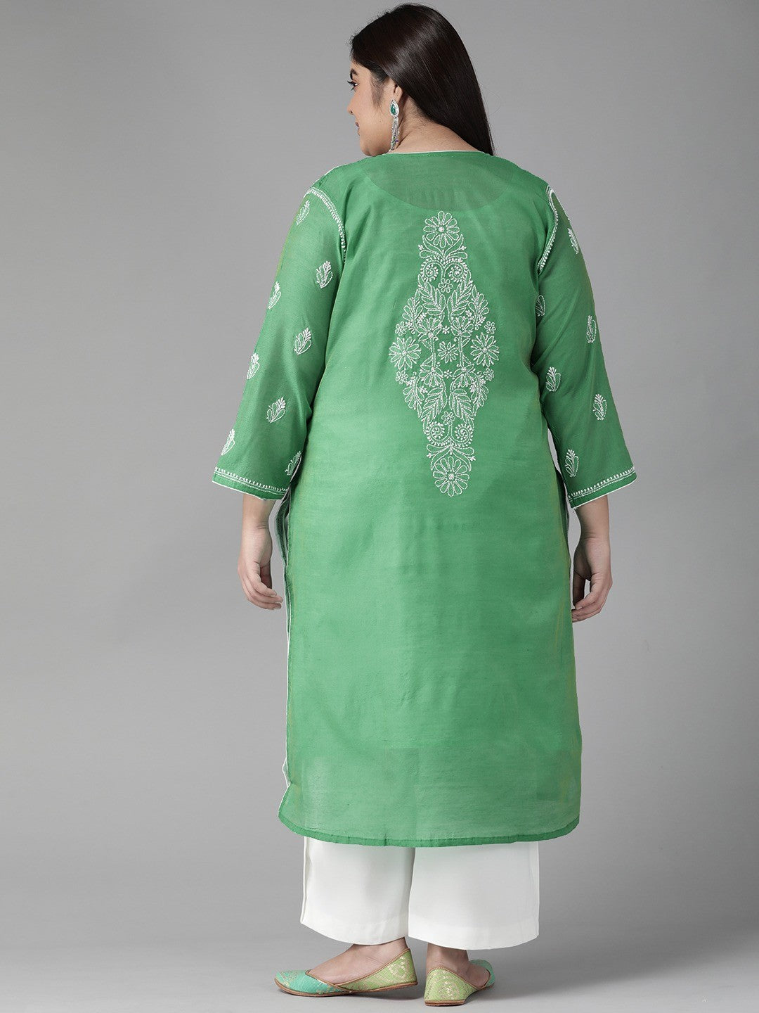 Ada Hand Embroidered Green Chanderi Lucknow Chikankari Straight Kurta A411176