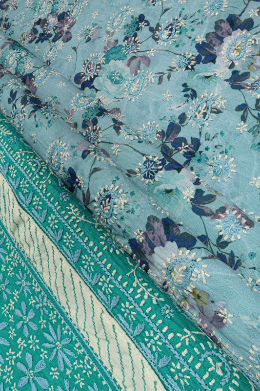 Ada Hand Embroidered Sea Green Cotton Lucknowi Chikan Unstitched Suit Piece A478843