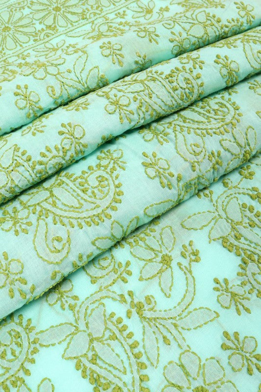 Ada Hand Embroidered Sea Green Cotton Lucknowi Chikan Unstitched Suit Piece A603846