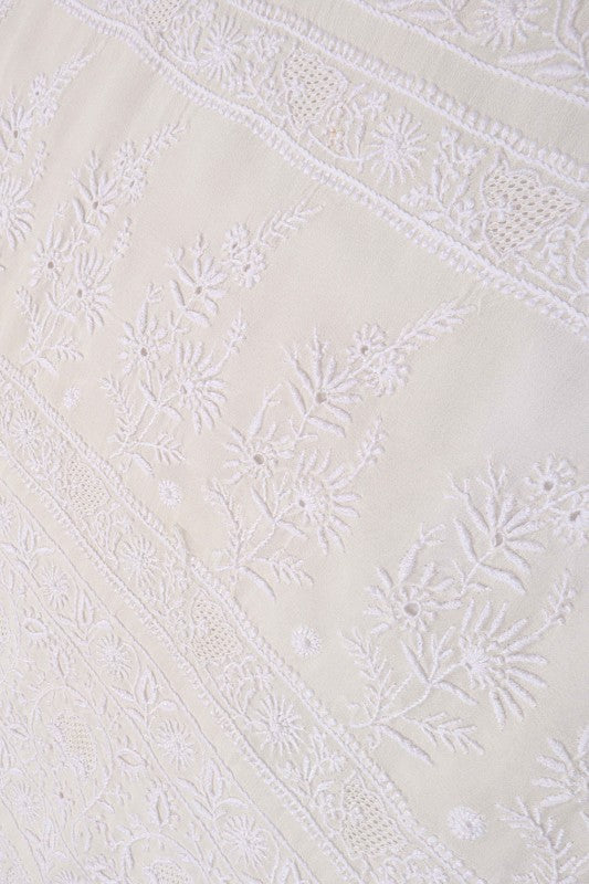 Ada Hand Embroidered White Pure Georgette Lucknowi Chikankari Saree with Blouse A631928