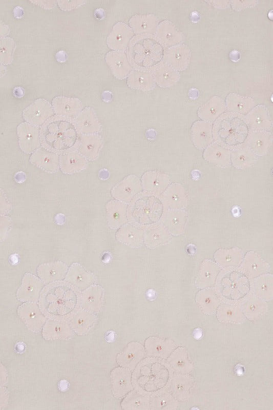 Ada Hand Embroidered White Pure Georgette Lucknowi Chikankari Table Runner With Sequinned Work 01A15146