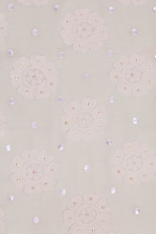 Ada Hand Embroidered White Pure Georgette Lucknowi Chikankari Table Runner With Sequinned Work 01A15146