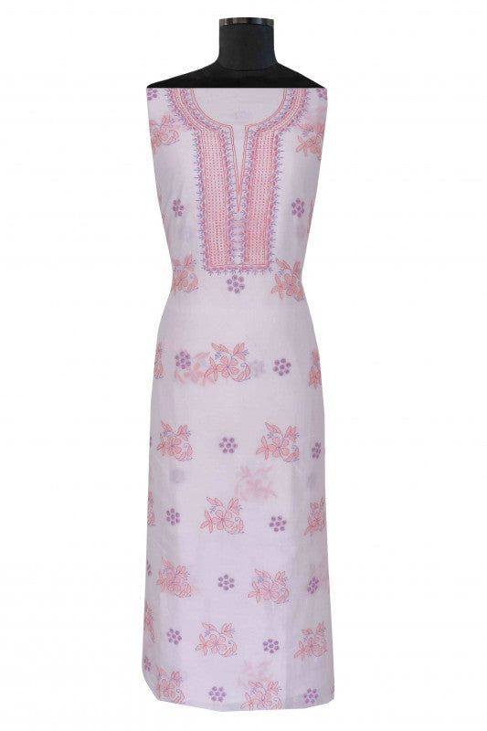 Ada Hand Embroidered White Chanderi Chikan Unstitched Kurta Piece A533123