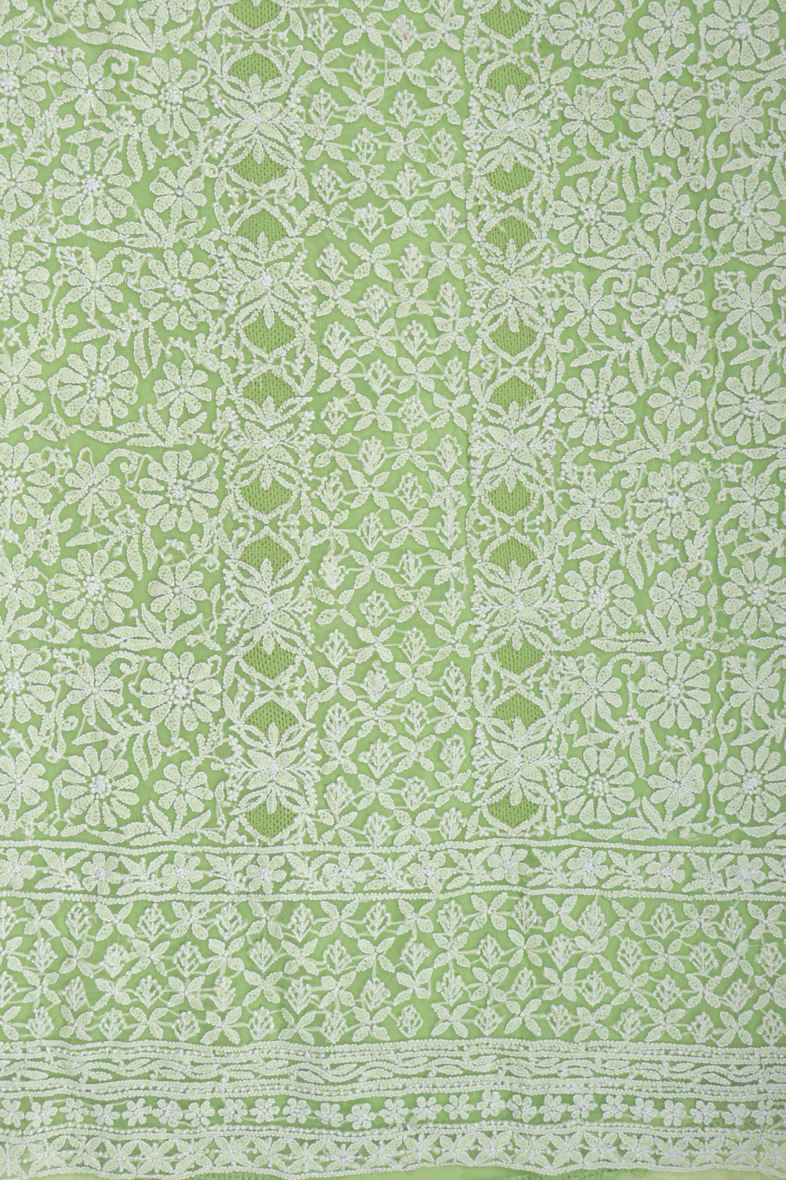 Ada Hand Embroidered Parrot Green Georgette Lucknowi Chikankari Unstitched Suit Piece 01A151166
