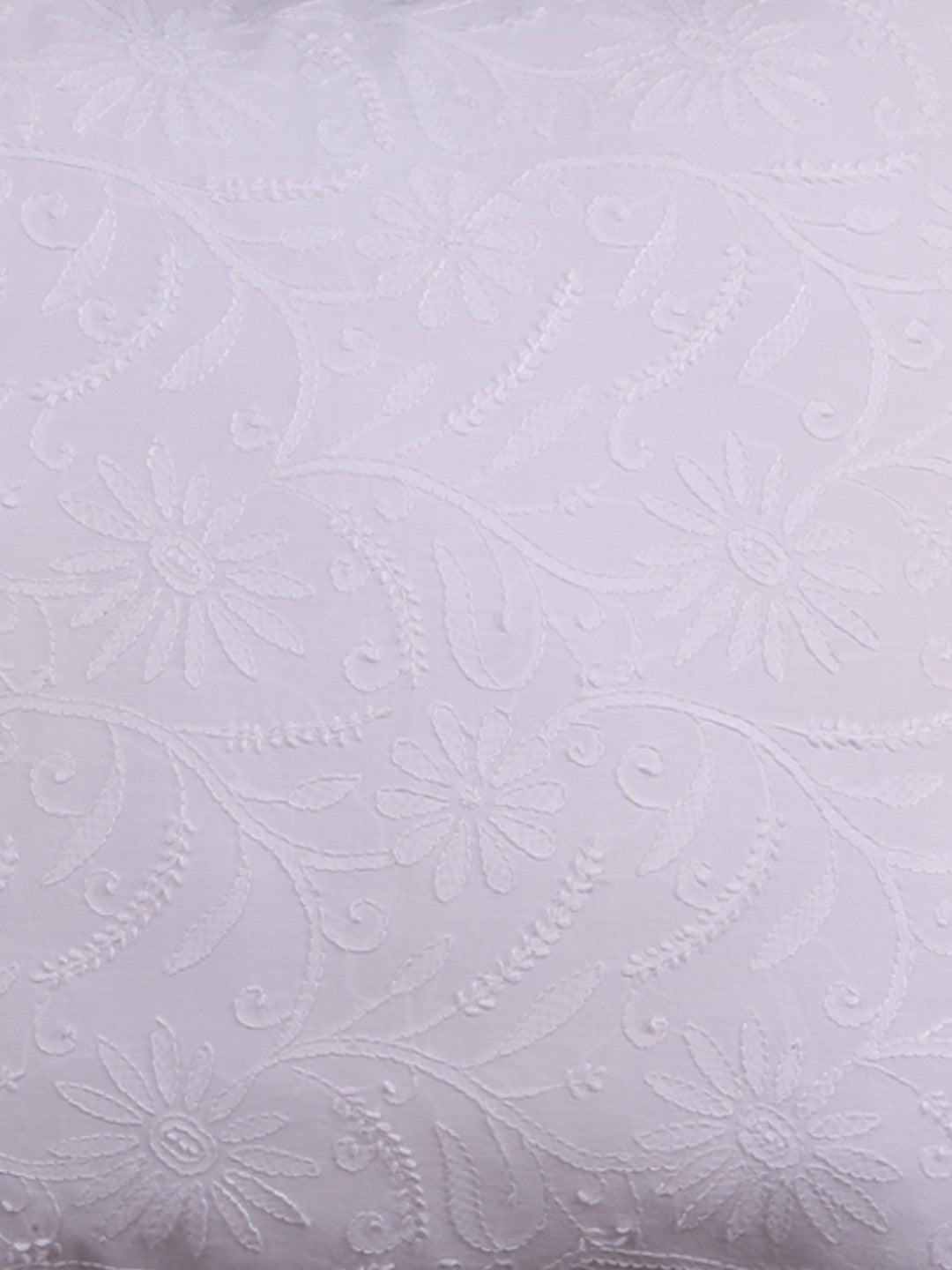 Ada Hand Embroidered White Cotton Lucknow Chikankari Cushion Cover A011103