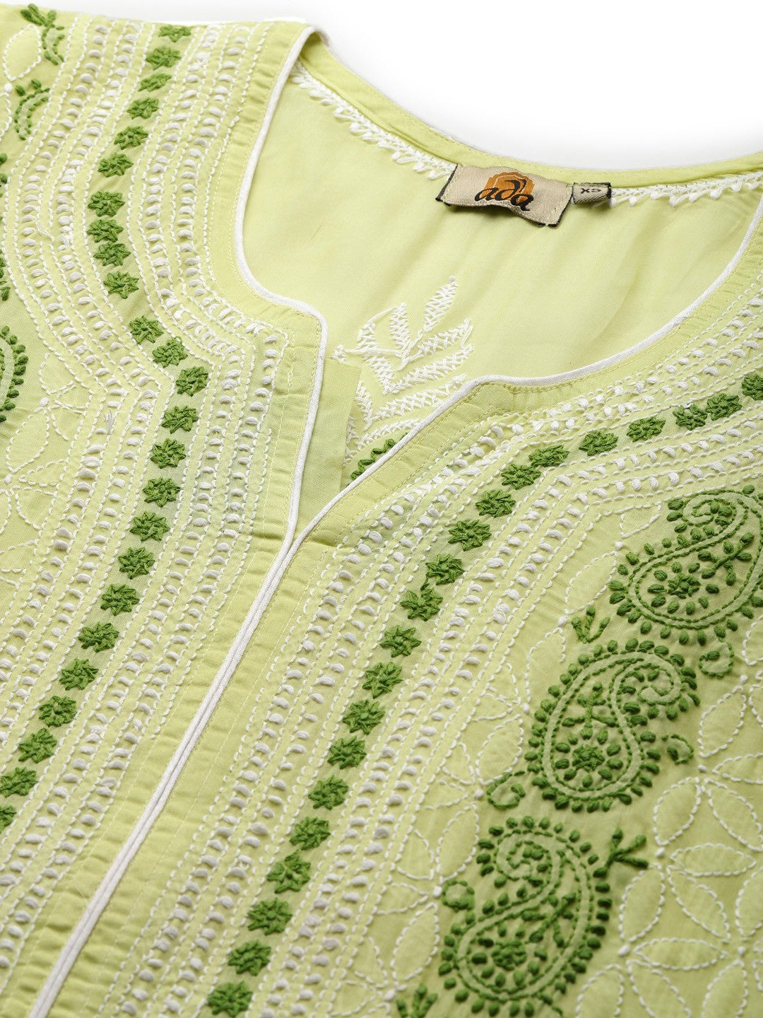 Ada Hand Embroidered Green Cotton Lucknowi Chikankari Straight Kurta A241619