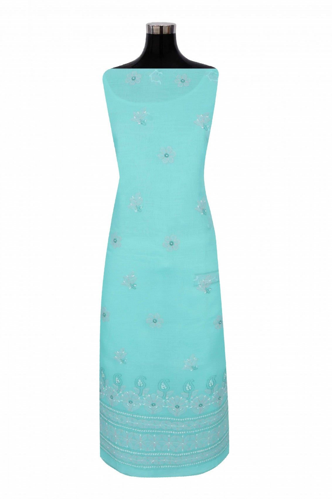 Ada Hand Embroidered Sea Green Cotton Lucknowi Chikankari Unstitched Suit Piece 01A215130