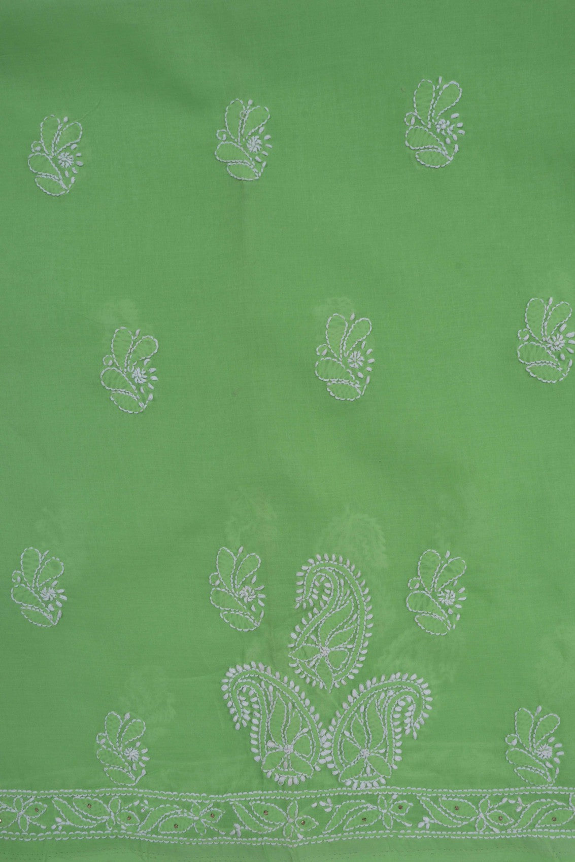 Ada Hand Embroidered Green Cotton Lucknowi Chikankari Unstitched Suit Piece With Muqaish Work 01A91019