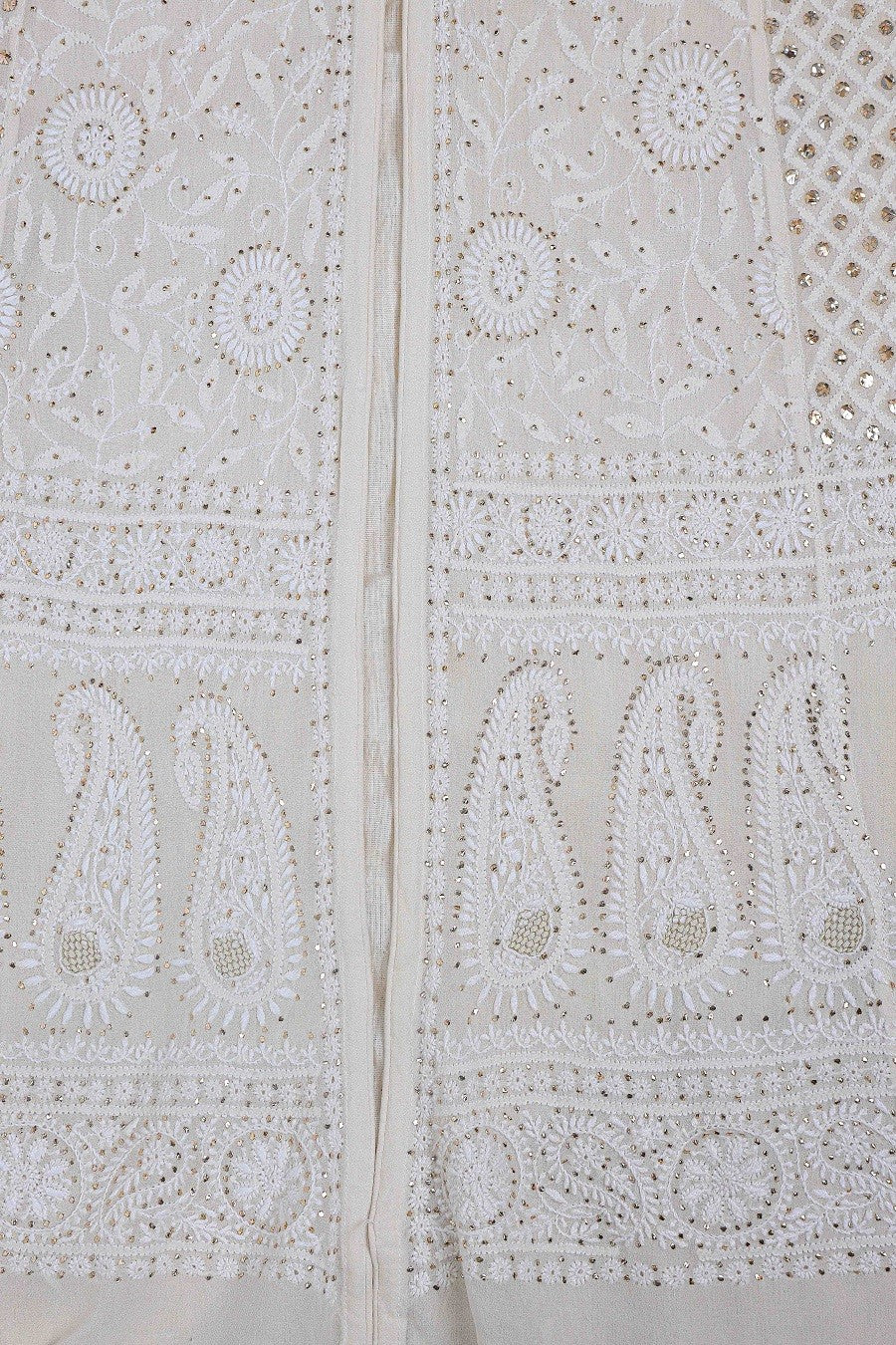Ada Hand Embroidered White Pure Georgette Semi Stitched Anarkali Kurta Dupatta Set with Muquaish Work A501767
