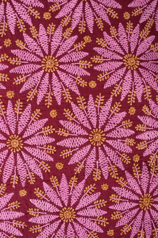 Ada Hand Embroidered Maroon Cotton Lucknowi Chikan Unstitched Suit Piece A44949